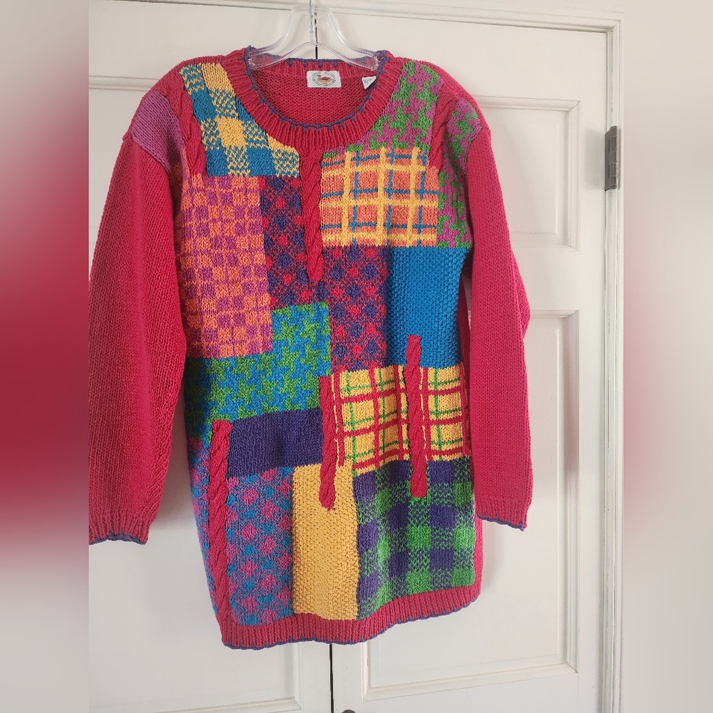 Marsh Landing Multicolor Patchwork Sweater.Pit To… - image 1